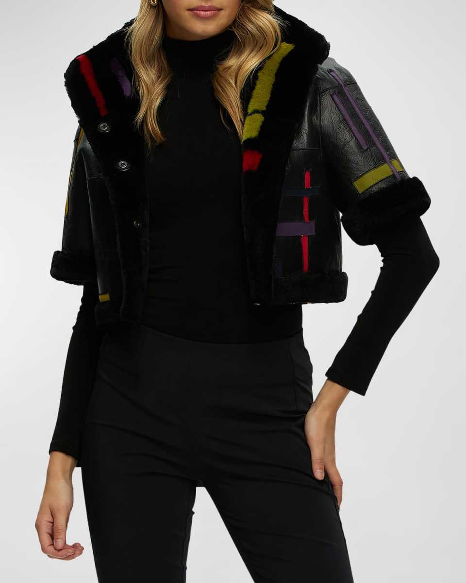 Reversible Abstract Shearling Lamb Bolero Jacket